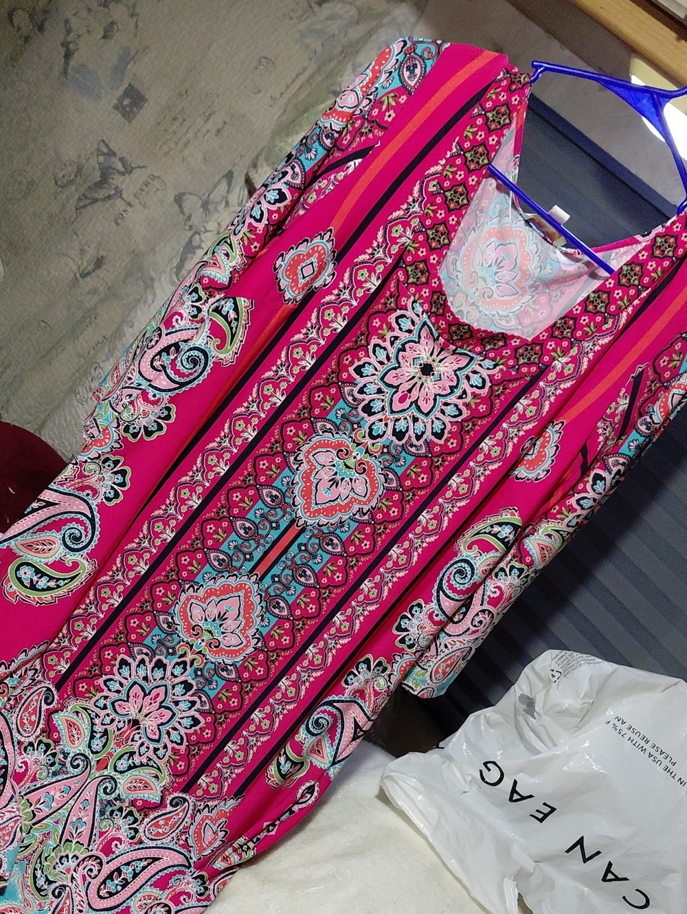 Bright Pink Paisley Midi Dress with Floral Medallions